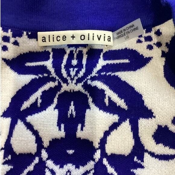 Alice + Olivia Bradford Paisley Grandpa Cardigan Blue White Size Large Sweater - Picture 12 of 14